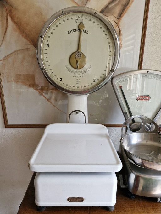 Beautiful set of Vintage Berkel Scales - Large White Enamel & Piccolo Stainless Steel