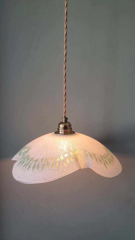 Grande (30cm) Suspension Vintage en Verre en forme de feuille – Métal (photo 4 of 20)