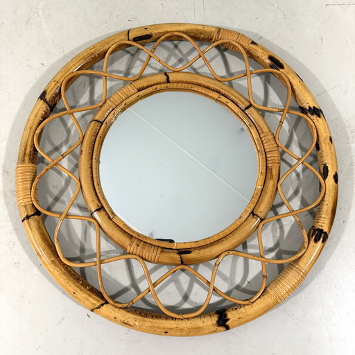 Großer Rattan-Wandspiegel Italien 1960