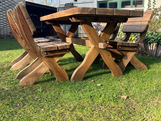 Image 1 of Robusto conjunto de jardín rústico de madera maciza con forma de tronco de árbol / cabaña