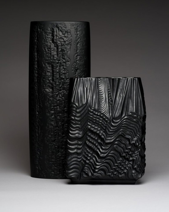 Image 1 of Zeldzame Martin Freyer Rosenthal Bisque Porcelaine Noire Vaas Duo Brutalist Op-Art