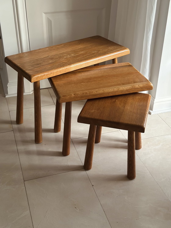 Image 1 of Brutalist bijzettafeltje eikenhout Meubelfabriek Oisterwijk plantentafeltje