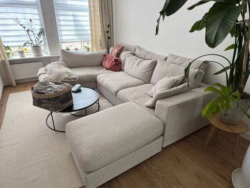 Canapé d'angle avec méridienne et pouf - Comme neuf et résistant aux taches – hoekbanken, Cotton, Polyester