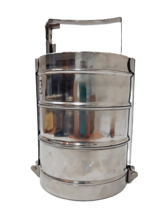 Image 1 of Stoviglie in acciaio inox vintage - Lunch Box a 3 livelli