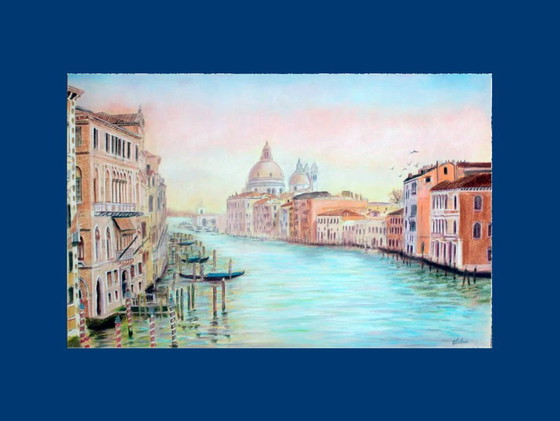 Image 1 of Drawing of the Grand Canal. Venice drawing. Painting of Venice's Grand Canal. Grand Canal drawing. Venice painting. New.