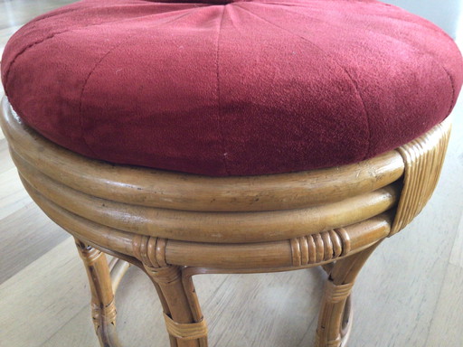 Vintage bamboe tabouret met kussen
