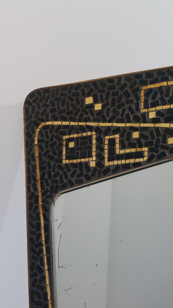 Image 1 of Vintage mid-century kidney mirror mosaic brass