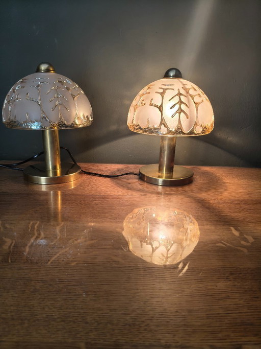 Vintage Pair Of PEILL & PUTZLER Table Lamps in Glass and Brass, Germany, 1970s