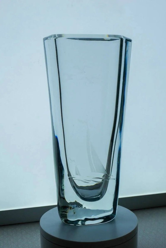 Image 1 of Etched glass vase with nautical theme from Strömbergshyttan, Sweden