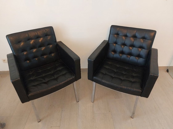 Image 1 of 2 armchairs Vincent Cafiero, Leather, Knoll International, 50s