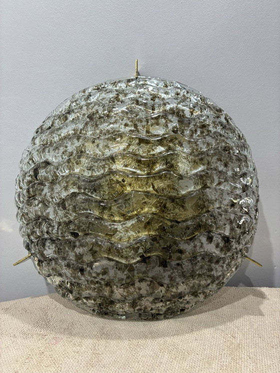 Plafonnier Kaiser Leuchten Murano en verre givré, 40 cm, années 1970, Transparent (photo 2 sur 6)