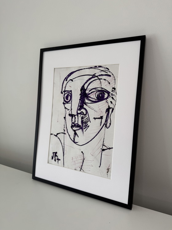 Original Patrick Boudon Drawing – Expressionist Portrait – Paintings & Drawings, Paper (photo 4 of 6)