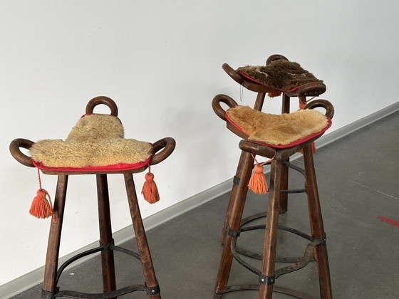 Set of 3 Vintage Brutalist Marbella Stools by Sergio Rodrigues – Barstools, Iron, Textile (photo 7 of 13)