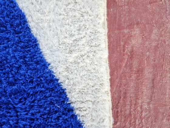 Tapis Beni Ouarain 300x200 cm – Laine épaisse, design artistique bleu Klein – Coton, Modern (photo 12 of 16)