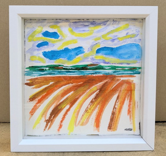 Image 1 of EXMOUTH TOWARDS DAWLISH SEASCAPE PAINTING PAPER NIGEL WATERS ART FRAMED