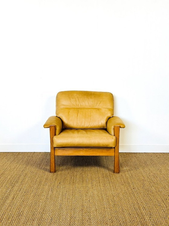 Image 1 of Ensemble de salon complet en cuir naturel et chêne, 1960, Set de 3