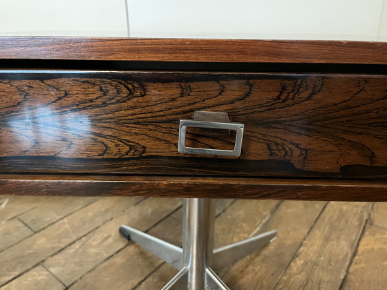 Image 1 of Vintage Rosewood Bedside Table - 70's - Chromed Metal Legs - Scandinavian Style - 1 Drawer - Minimalist Design