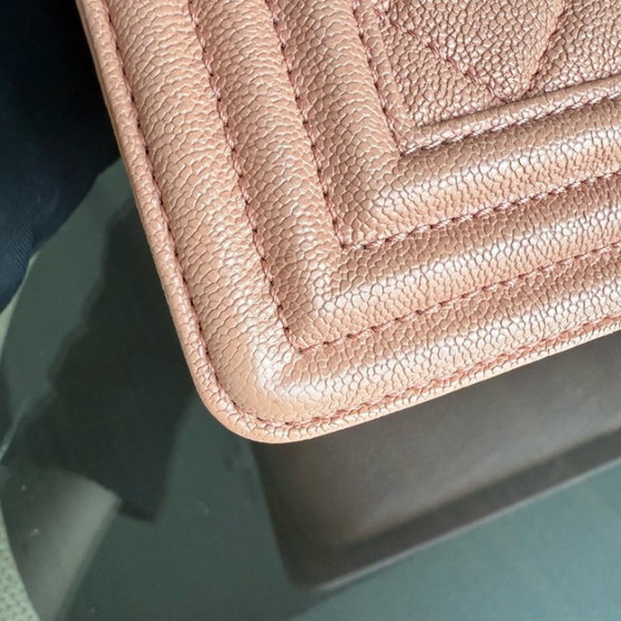 Image 1 of Chanel Boy Medium - Caviar 25CM Quilted Nude Blush Caramel Ruthenium Silver Hardware Series 26