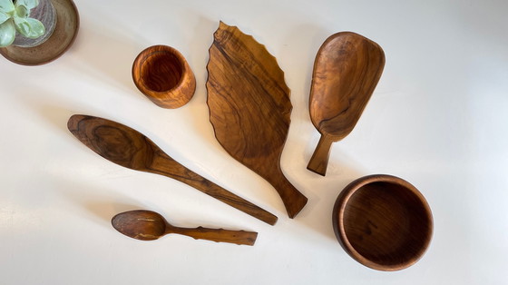Image 1 of Lot Coupelles en Bois Tourné et Sculpté Vintage