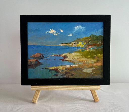 Origineel olieverfschilderij: Zeekustlandschap, de stille adem van de zee.