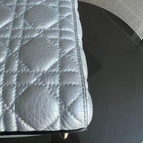 Image 1 of *FLAP OPEN* DIOR LADY MEDIUM - GRAINED CALFSKIN METALLIC SILVER GOLDEN HARDWARE