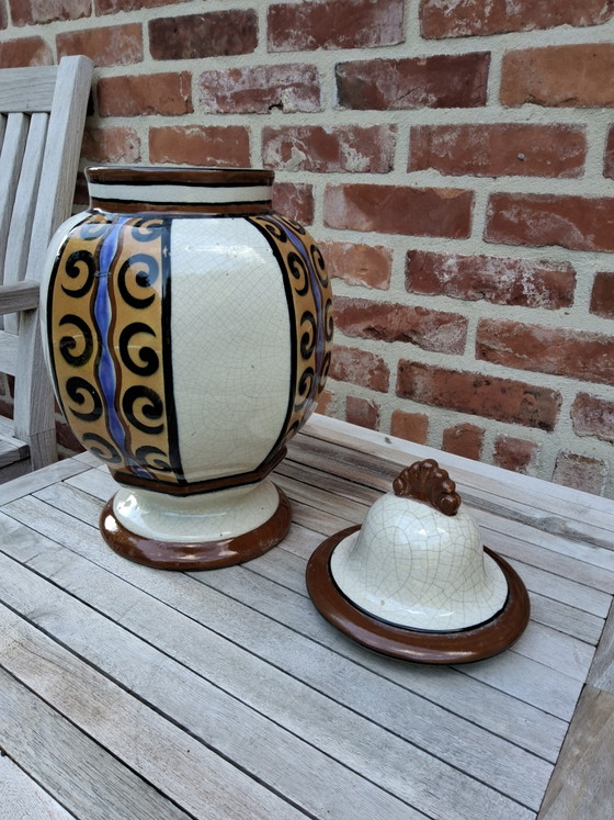 Antique Art Deco potiche or lidded vase by Auguste Mouzin & Cie from Wasmuel, 1920s – Ceramic (photo 9 of 11)