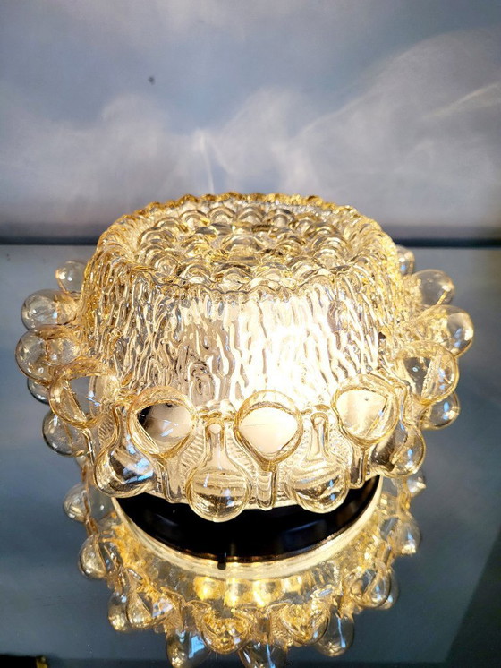 Image 1 of Lampada da parete o da soffitto in vetro vintage, con rilievo a bolle, stile spaziale, anni '70