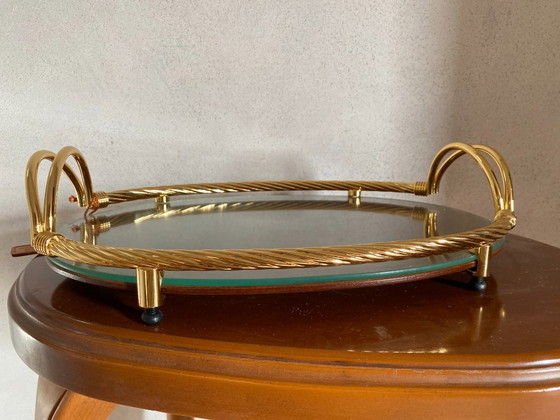 Plateau de service vintage Scalella Firenze en loupe de bois plaqué or 24 carats – 36 cm (photo 6 of 15)