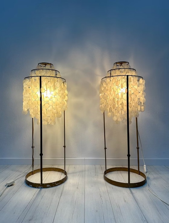 Image 1 of Lampade da terra vintage in metallo con dischi a conchiglia Verner Panton