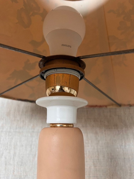 Image 1 of Vintage roze lamp keramiek Bosa Italy met bloemen goud