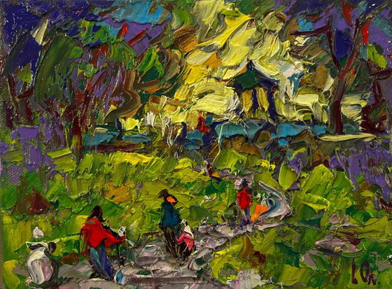 Original Oil Painting Colorful Trees Landscape City Summer Park – Paintings & Drawings, Canvas (photo 3 of 8)