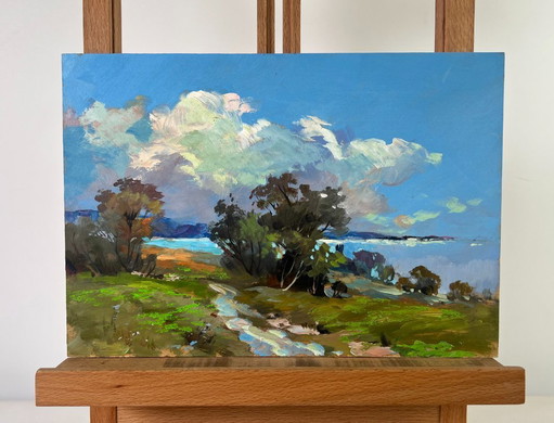 Pintura al óleo original Paisaje de carretera de verano La tranquila armonía de la naturaleza