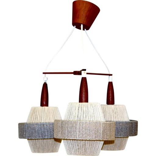Vintage teak and wool pendant lamp, Sweden 1950
