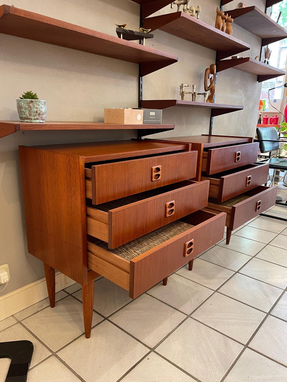 Image 1 of Commode danoise vintage, 3 tiroirs, années 1960, 2 pièces en stock