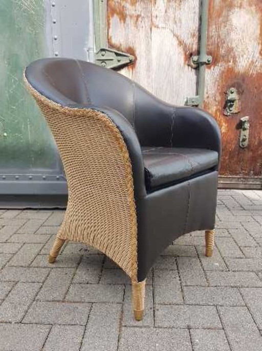 1x poltrona LlOYD LOOM Ambienz Club in pelle marrone scuro + rattan