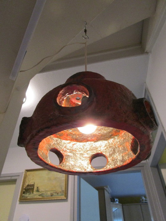 Image 1 of Brutalist Pendant Lamp, Hallway Lamp, Bar Lamp, Red Ceramic Vintage