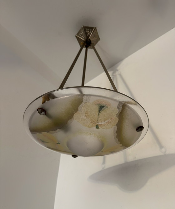 Image 1 of Art Deco kroonluchter van veelkleurig glas