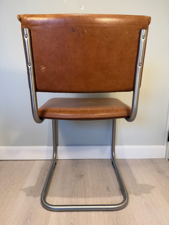 Vintage Brown Leather Cantilever Chair, Bauhaus Style, Dining chairs, Metal (photo 3 of 5)