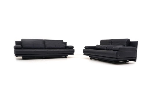 Rolf Benz 6500 Set Sofas Trois places Deux places Cuir bleu foncé