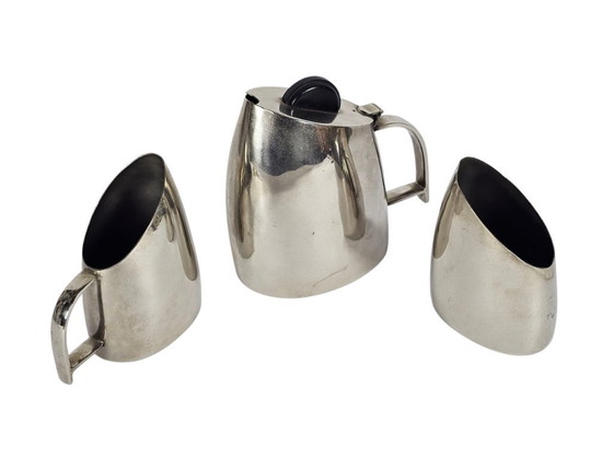 Image 1 of Art deco stijl - Hans Przyrembel - Bauhaus - koffie/thee set. (3) -  verzilverd messing  - bakeliet - 2e kwart 20e eeuw
