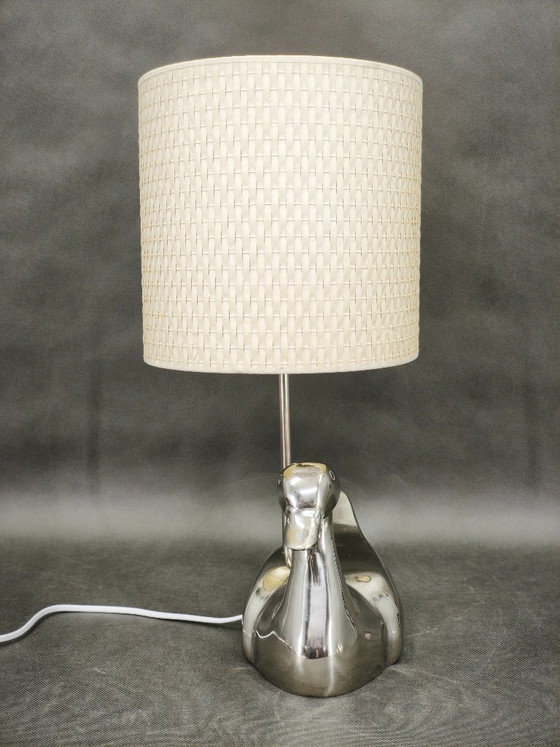 Image 1 of Italian Chrome Duck Table Lamp with Original Shade, 1970s