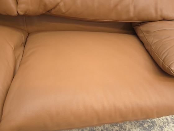 Image 1 of Canapé Cassina Maralunga avec pouf, canapé en cuir, pouf en cuir, cognac