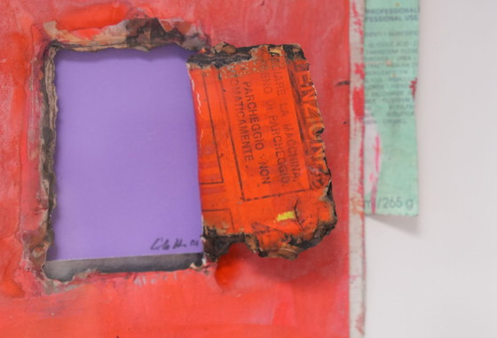 Image 1 of Signed Guido Coletti “Closed Windows” Plexiglas–Framed Mixed-Media Work, 1980s