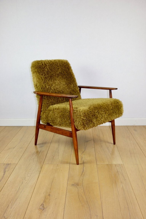 Poltrona 'Lis', anni '70, marrone vintage kaki/oliva, design bouclé Rudy, Henryk Lis - 2 pezzi disponibili