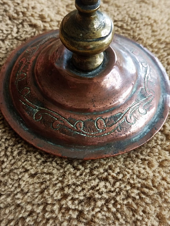 Image 1 of Zeldzame antieke handgehamerde koperen theeketel met komfoor-Maghreb. 