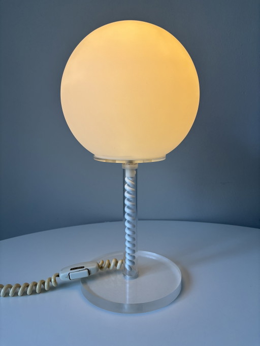 Harco Loor Table Desk Lamp With Perspex Frame & Glass Bowl, 1960s – tafellampen, Plastic