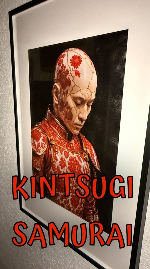 Kintsugi Samurai Rode muurschildering door Rotan Hunt