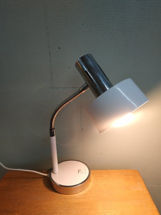 Image 1 of Lampe de table vintage (stilux) blanc/chrome 1960s-70s