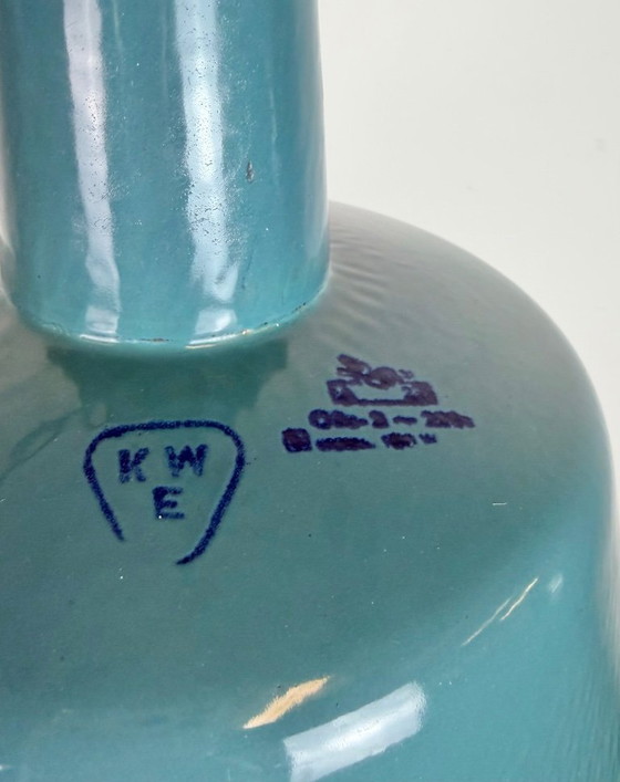 Image 1 of Industrial Petrol Enamel Factory Lamp with Cast Iron Top, 1960s