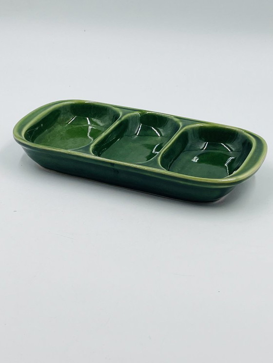 Image 1 of Piatto da antipasto vintage in ceramica verde degli anni '70